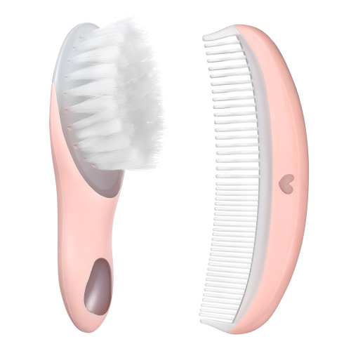 Baby Bath Brush, 1 Set Baby Brush and Comb Easy Grip Infant Massage Hair Brush Comfortable Bristles Comb (Pink)