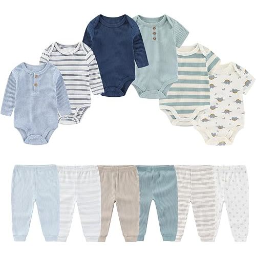 Four Seasons Baby Layette Sets 12 Pack Unisex Infant Boys Girls Pants and Long/Short Sleeve Bodysuits