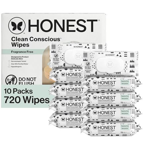The Honest Company Clean Conscious Multi-Use Wipes, Unscented Hypoallergenic Baby Wipes for Sensitive Skin, 99% Water Plant-Based Compostable Wipes, Pattern Play, 720 Count