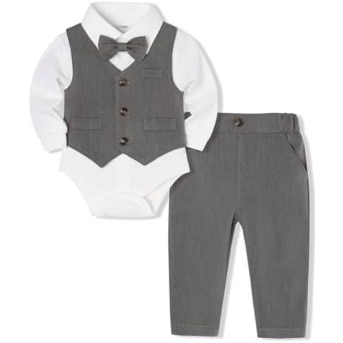 Juivesia Baby Boy Clothes Suits Infant Gentleman Wedding Outfit Formal Dress Shirt Vest Bowtie Pants 4Pcs Baby Suit Sets