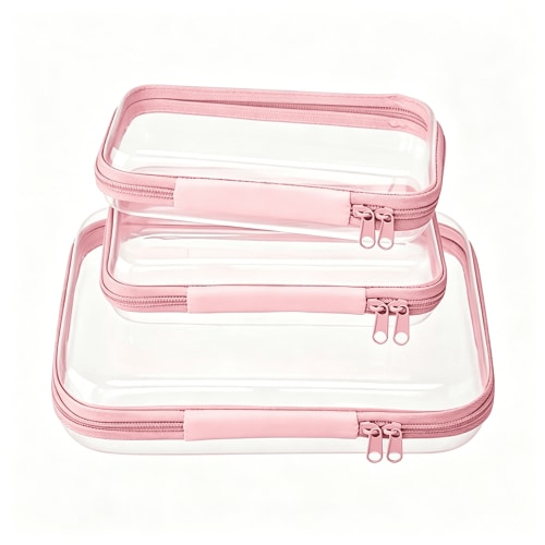 ACDANC 3-Pack Clear Hard Shell Zipper Case,1.2Mm Heavy-Duty Crush-Proof Travel Makeup Bag,Clear Zipper Pouches,Rigid Toiletry&Diaper Bag Organizer for Tech,Toys&Art Supplies