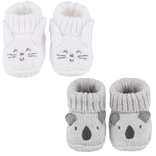 DUONITITI Newborn Knit Booties Soft Baby Sock Boots for Infant Boys Girls First Walkers 2 Pairs, 0-3 Months