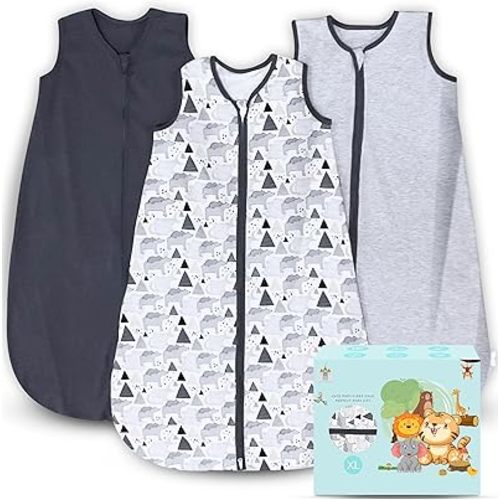 Cute Castle Baby Sleep Sack 18-24 Months - Lightweight 100% Cotton 2-Way Zipper TOG 0.5 Infant Wearable Blanket, Newborn Essentials Toddler Sleep Clothes, 3 Pack(Dark gray, Light gray, Bear)