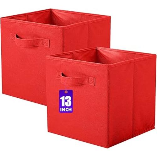 ShellKingdom Storage Bins, Foldable Fabric Storage Cubes And Cloth Storage Organizer Drawer For Closet And Toys Storage, 13 X 13 X 13 INCH, 2 Pack (Red)