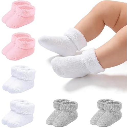 Newborn Socks 0-3 Months Preemie Infant Cotton Terry Ankle Socks 6 Pairs