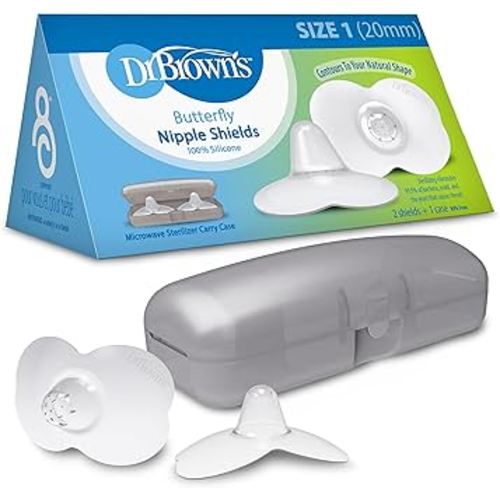 Dr. Brown's Butterfly Breastfeeding Nipple Shields for Protecting Sore, Flat or Inverted Nipples, Essential for Latching Difficulties with Microwave Sterilizer Carrying Case, 20mm