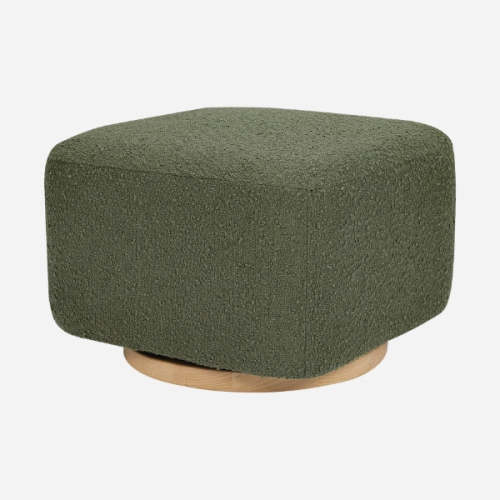 Kiwi Gliding Ottoman - Olive Boucle with Light Wood Base