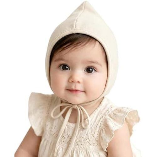 Bidadary Newborn Baby Bonnet Hat 0-12 Months Cotton Infant Hospital Hat Baby Sleep Hat Chin Strap Beanie for Spring Summer