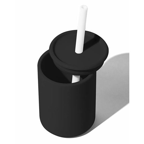 Avanchy Silicone Training Sippy Cup with Straw Lid – For Babies 6+ Months to Toddlers 1 Year Old – 8 oz Infant Water Cup for Baby Led Weaning, Black