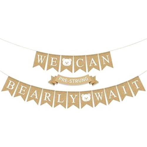 Weecent We Can Bearly Wait Decorations, Pre-Strung 6ft Burlap Teddy Bear Baby Shower Decorations We Can Bearly Wait Baby Shower Banner for Bear Birthday Party Supplies