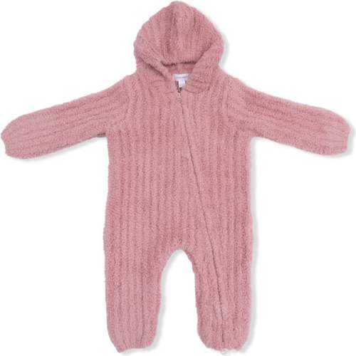 Chenille Hooded Romper with Striped Texture, Rose - Angel Dear | Maisonette