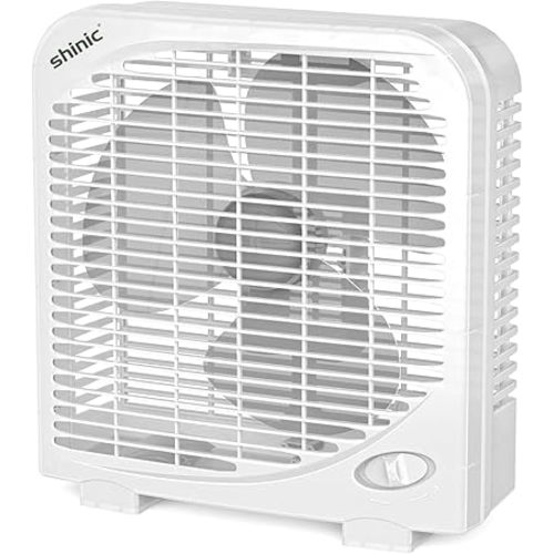 shinic 10" Tabletop Box Fan for Bedroom, 2 Speeds, Quiet Table Fan with Strong Airflow, Energy Efficient Small Box Fan, Portable Kitchen Exhaust Fan for Bedroom Bathroom Office Dorm Workshop, White