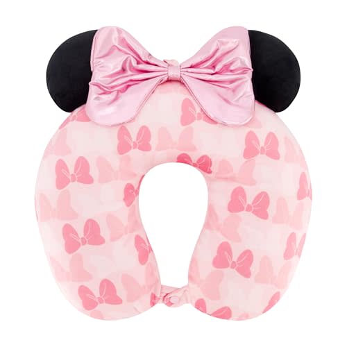 Disney Minnie Mouse Travel Neck Pillow with 3D Ears and Bow for Airplane, Car and Office Comfortable and Breathable, Blush | Car and Office Comfortable and Breathable, Blush