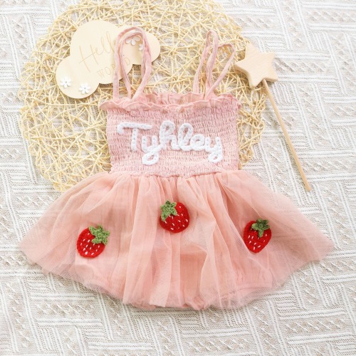 Strawberry Baby Girl Romper,Pink Baby Girl Dress,Princess Tutu Dress,1st Birthday Romper Dress for Girl,Baby Name Romper for Baby Shower
