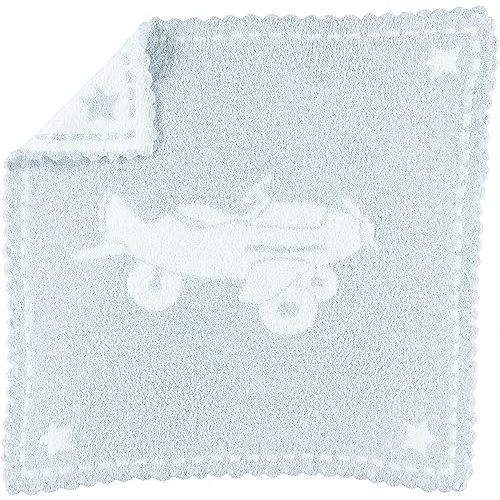 Barefoot Dreams CozyChic Scalloped Baby Receiving Blanket - Blue & White 30x 32