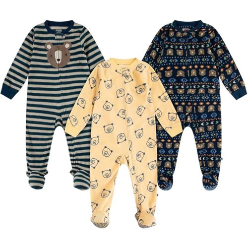 HUGGIES unisex-baby 3-pack Footed Fleece Coverall Pajamas