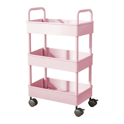 Pink Kitchen Storage Cart 3 Tier With Armrests And Wheels Rolling Utility Cart For Bathroom Toiletries Organizer Snack Stand Books Toys Multifunctional Shelving Unit For Home Office Living