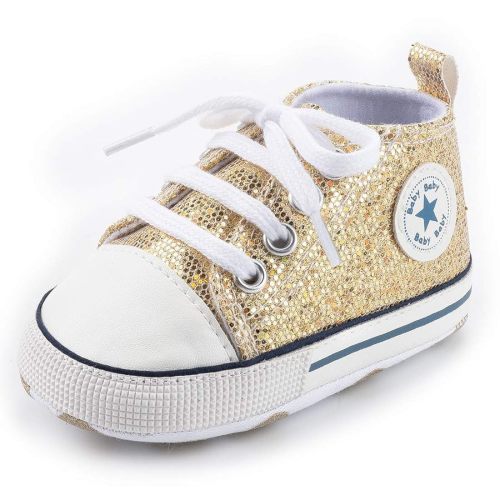 Unisex Baby Soft Sole Sneakers, Canvas Denim High Top, Newborn Infant First Walkers