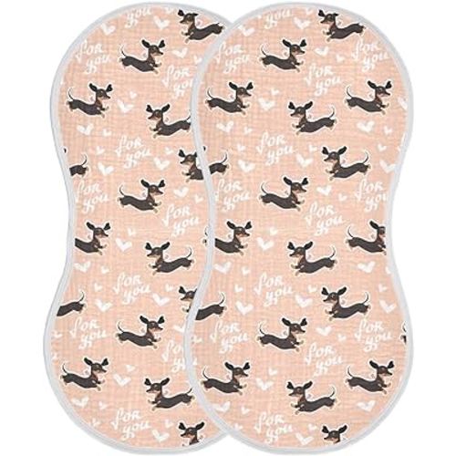 Muslin Baby Burp Cloths, Cute Dachshund Dog Muslin Baby Rags Comfy Soft Absorbent in for Newborn Boys and Girls 2 Piece 22 x 11 Inch
