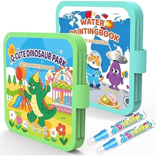 K'ONLE Reusable Water Coloring Books for Toddlers, Clean & Easy Painting & Doodle Book Toys for Kids Ages 1-3, 2-4 | Paint with Water Activity Book, Travel Gift for Boys & Girls-2 Pack