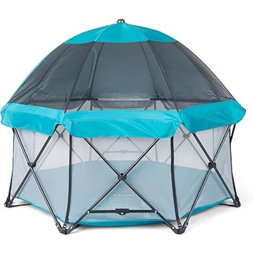 Regalo Safety My Play Deluxe Extra Large Baby Playpen & Portable Play Yard with Canopy, Foldable 8-Panel Indoor Outdoor Playpen for Babies & Toddlers, Mesh Sides, Washable Nylon Bottom, 62", Aqua