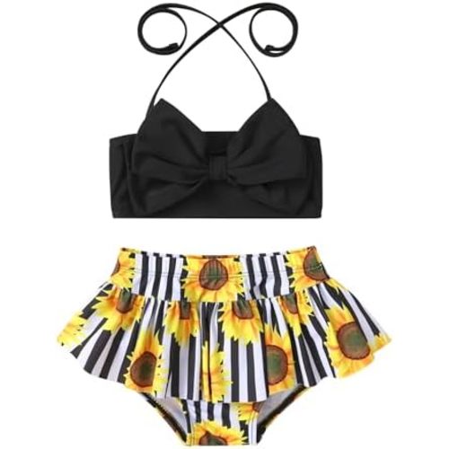 JEELLIGULAR Toddler Baby Girl Swimwear Bowknot Stripe Swimsuit Bathing Suit 2Pcs Bikini Set Outfits Summer