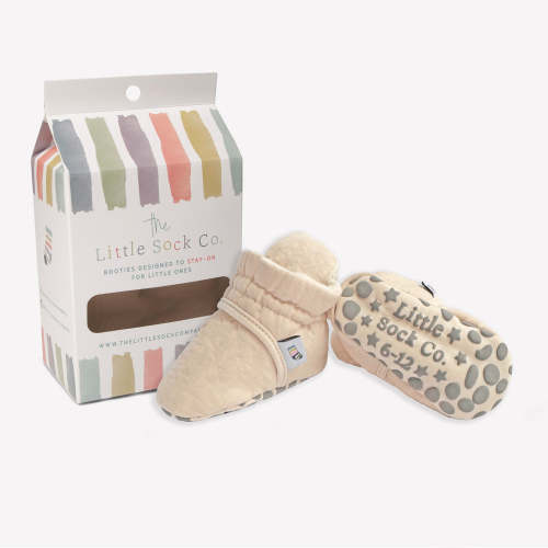 Stay-on, Non-Slip Linen Bootie in Sand - Perfect pram Slipper or Baby Carrier boot