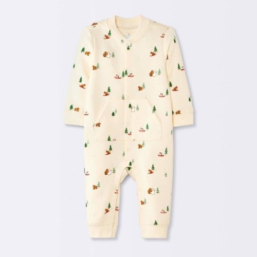 Baby Bear Building Snowman Sweatshirt Romper - Cloud Island™ Cream 6-9M