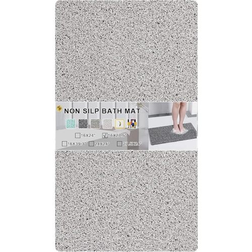Nonslip Bathtub Mat, Anti Slip Bath Mat 0.6" Extra Thick, Quick Dry Bath Tub Anti Slip Shower Mat, Loofah Non-Slip Bath Mat for Tub Bathroom Pool Kitchen Entryway Home Hotel(Light Gray 16x27)