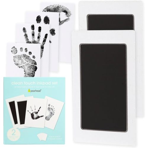 Pearhead Clean-Touch Ink Pad Kit, 2-Pack No Mess Baby Handprint & Footprint Kit, Inkless Hand and Footprint Keepsake Giftset, Includes 8 Print Cards
