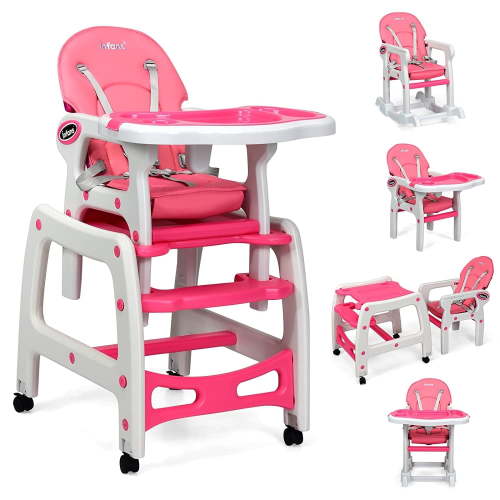 OLAKIDS 5 in 1 Baby High Chair, Convertible Toddler Table with Rocking Chair, Adjustable Back, Removable Tray, Sponge