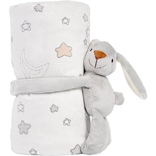 CREVENT 30"X40" Cozy Soft Warm Fleece Baby Blanket for Girls Boys, Newborn Essentials for Infant, Baby Shower Receiving Gift - Mink Blanket 75X100cm + Hugging Bunny