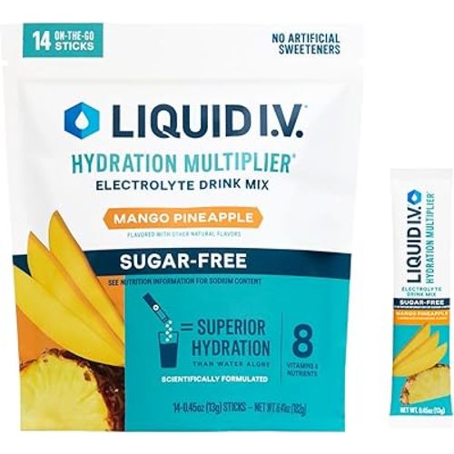 Liquid I.V.® Hydration Multiplier Sugar-Free - Mango Pineapple | Electrolyte Powder Drink Mix | 1 Pack (14 Servings)