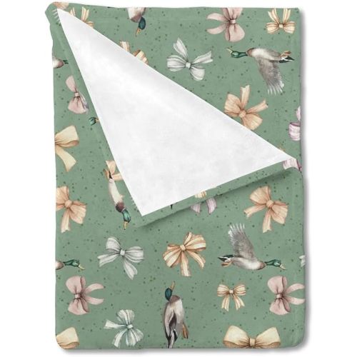 Mallard Ducks Bows Baby Blanket for Boys Girls Hunting Ducks Soft Swaddle Blankets Wild Ducks Green Flannel Receiving Blankets Newborn Toddler Nursery Crib Bed Blanket Daycare Playmat 30x40