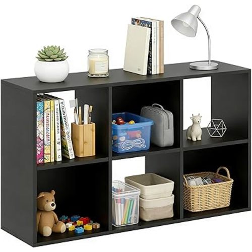 6 Cube Storage Organizer Shelf, Open Cube Bookshelf, Reversible Bookcase, Modern Sturdy Storage for Living Room, Bedroom, Entryway, Home Office, Black