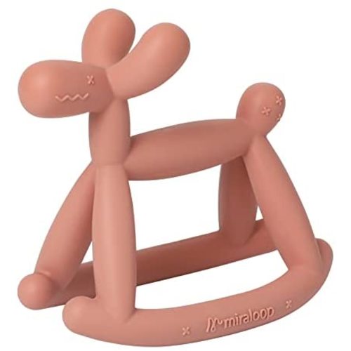 Miraloop Teething Toy for Baby 0-6, 12, 18 Months Infant, Jellydog Never Drop Food Grade Silicone Rocking Teether, Prevent Choking & Odorless, Less Dust and Hair Adhesion, Baby Gift, Coral Red
