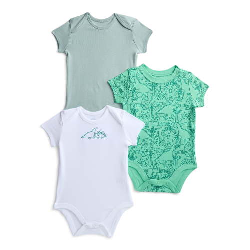 Wonder Nation Baby Boys Bodysuit with Short Sleeves, 3-Pack, Sizes 0-24 Months