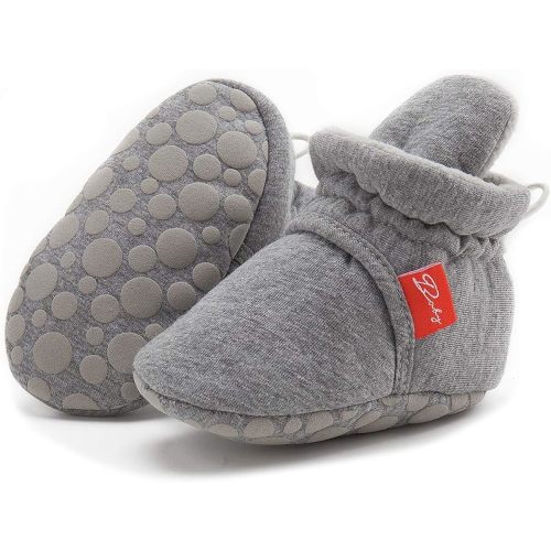 HsdsBebe Unisex Newborn Baby Cotton Booties Non-Slip Sole for Toddler Boys Girls Infant Winter Warm Fleece Cozy Socks Shoes