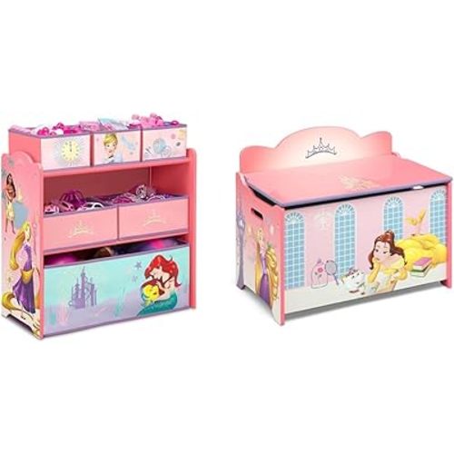 Delta Children Design & Store 6 Bin Toy Storage Organizer, Disney Princess & Deluxe Toy Box, Disney Princess