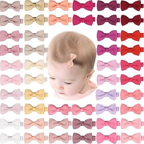 CELLOT Baby Girls Fully Lined Hair Bows Hair Pins, 2' Hair Bows, 50 Pieces/25 Pairs - Infants, Toddlers, Kids Hair Accessories in Pairs - Pink Bow Alligator Hair Clips
