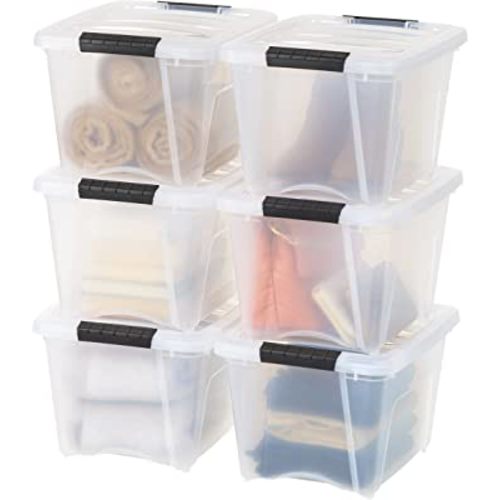 IRIS USA 19 QT Plastic Storage Box with Lid and Latches - 6 Pack - BPA-Free, See-Through Organizing Solution, Durable Nestable Stackable Containers, Secure Pull Handle - Clear