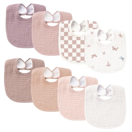 Konssy Muslin Baby Bibs 8 Pack Baby Bandana Drool Bibs Cotton for Unisex Boys and Girls, Soft Absorbent Set for Teething and Drooling
