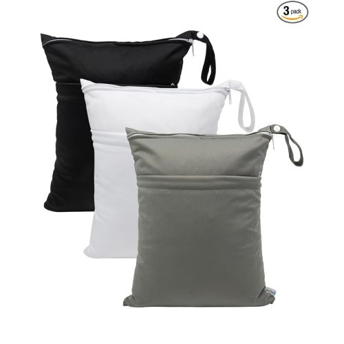 babygoal Wet Dry Bags 3 Pack, Waterproof Reusable Travel Bags for Swimsuits, Baby Cloth Diapers, Beach, Pool, Gym Bag & Wet Clothes with 2 Pockets L-BWG