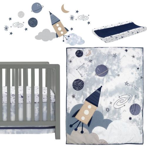 Lambs & Ivy Sky Rocket 5-Piece Blue Galaxy/Space Nursery Baby Crib Bedding Set