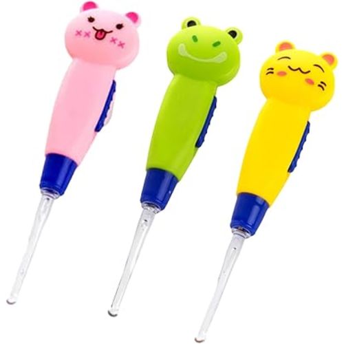 3Sets Cute Flashlight Earpick,Earwax Cleaning and Removal Tools, Light Led Earpick Wax for Adults and Children Ear Safe(Pink Bunny, Yellow Kitty, Green Frog)