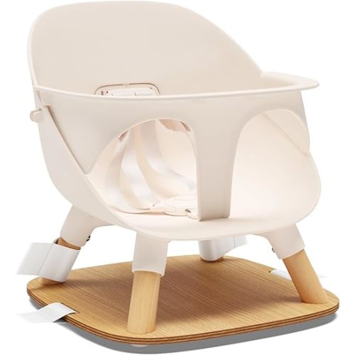 Lalo The Booster Seat for Babies & Toddlers, Children's Booster Seat, Easy to Clean Five-Point Safety Harness & Durable Non-Toxic Plastic Seat & Belly Bar - Grapefruit