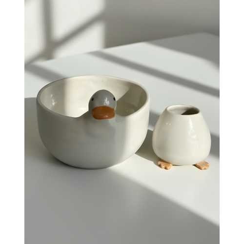Handmade Duck Matcha Bowl Set – Cute Ceramic Chawan with Duck Whisk Holder, Japanese Tea Ceremony Bowl, Unique Gift for Matcha Lovers