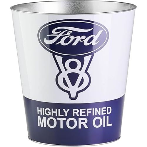 American Art Decor Metal Trash Bin - Licensed Ford Waste Basket - Small Decorative Garbage Can for Man Cave, Kitchen, Garage, Home Office, Bar & More (11.25" x 10.5" x 10.5")