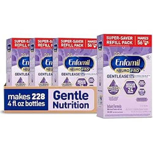 Enfamil NeuroPro Gentlease for Easing Fussiness, Crying, Gas, Spit-up in 24 Hrs, Smaller Proteins for Easy Digestion, Brain Supporting DHA, Prebiotic Blend, HuMO6*, Baby Formula, 35.2 Oz (Pack of 4)
