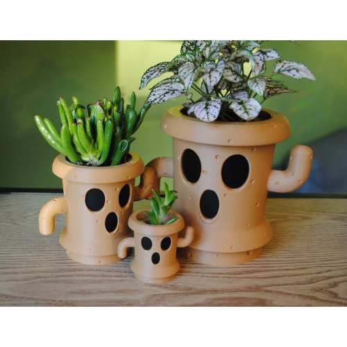 Lloid Gyroid Planter: Animal Crossing Desk Decor, Brown 3D Printed Pot